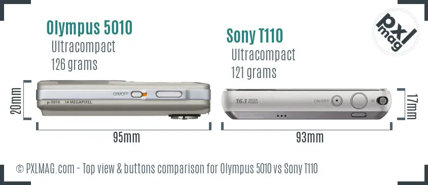 Olympus 5010 vs Sony T110 top view buttons comparison