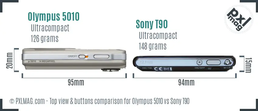 Olympus 5010 vs Sony T90 top view buttons comparison