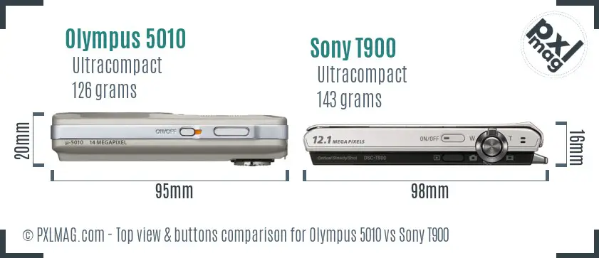 Olympus 5010 vs Sony T900 top view buttons comparison