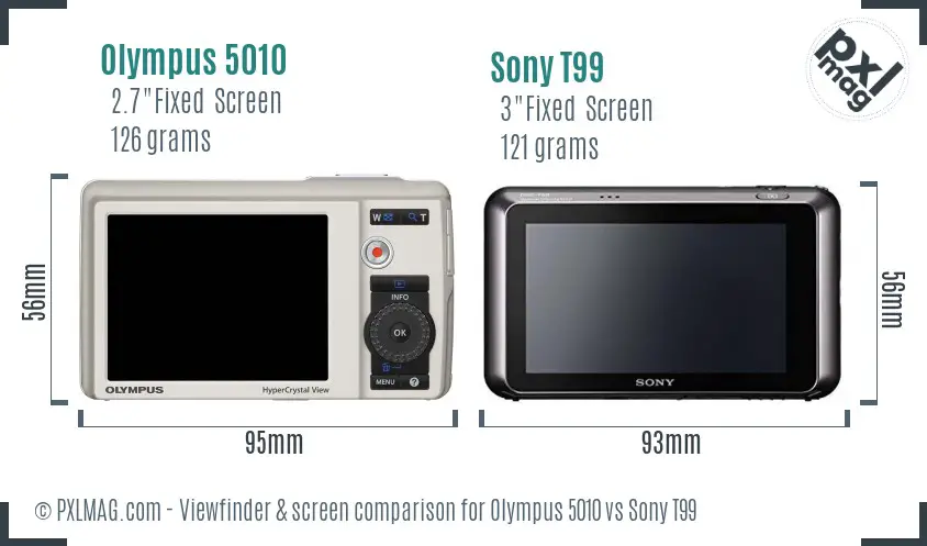 Olympus 5010 vs Sony T99 Screen and Viewfinder comparison