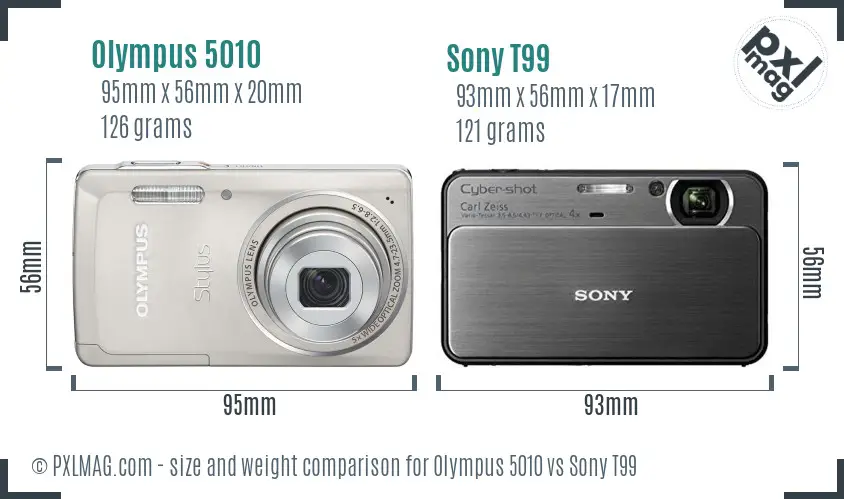 Olympus 5010 vs Sony T99 size comparison