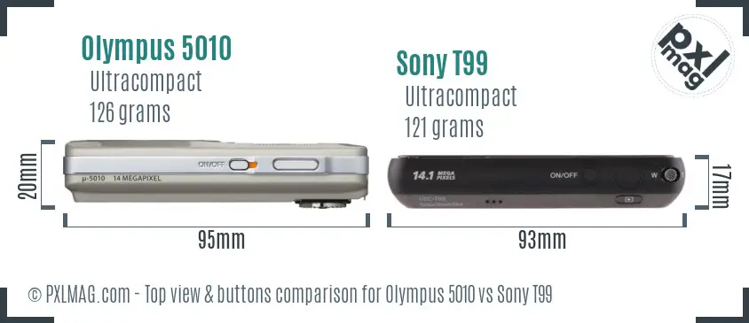 Olympus 5010 vs Sony T99 top view buttons comparison
