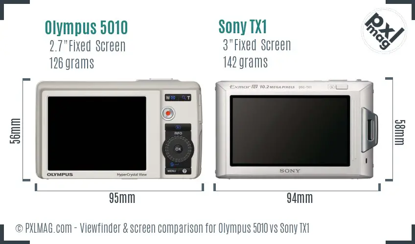 Olympus 5010 vs Sony TX1 Screen and Viewfinder comparison