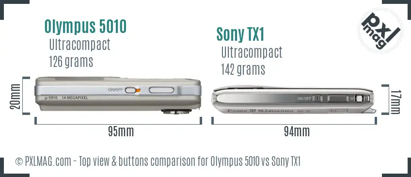 Olympus 5010 vs Sony TX1 top view buttons comparison