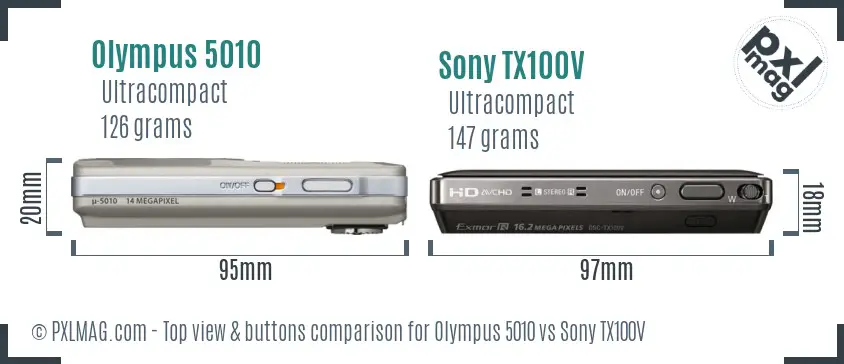 Olympus 5010 vs Sony TX100V top view buttons comparison