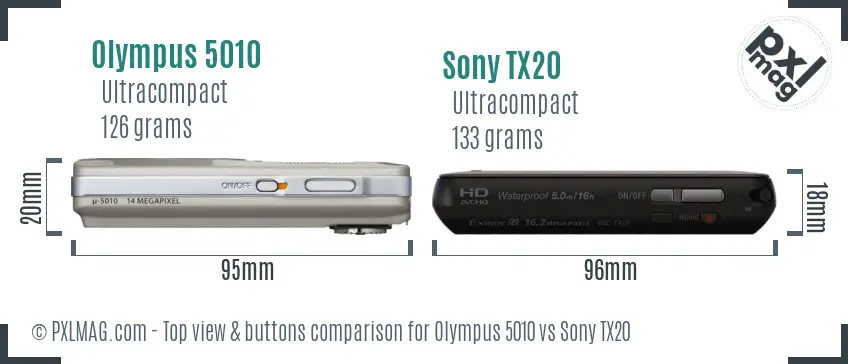Olympus 5010 vs Sony TX20 top view buttons comparison