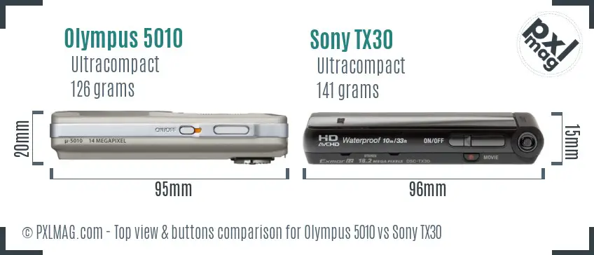 Olympus 5010 vs Sony TX30 top view buttons comparison