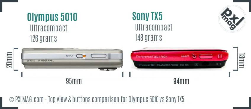 Olympus 5010 vs Sony TX5 top view buttons comparison Olympus 5010 vs Sony TX5 top view buttons comparison