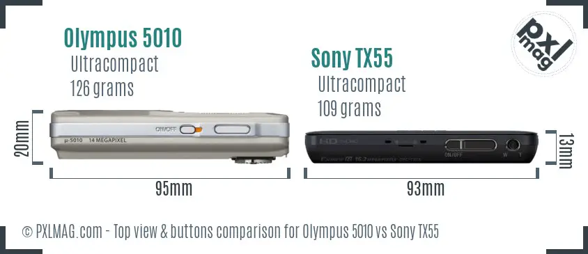 Olympus 5010 vs Sony TX55 top view buttons comparison