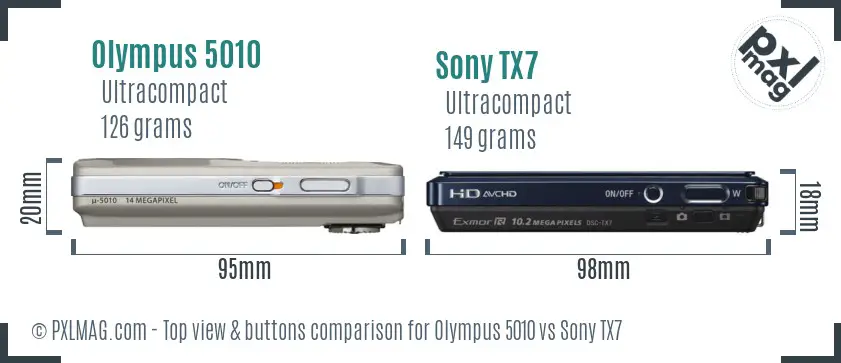 Olympus 5010 vs Sony TX7 top view buttons comparison
