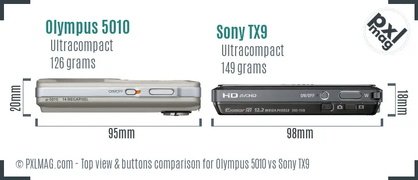 Olympus 5010 vs Sony TX9 top view buttons comparison