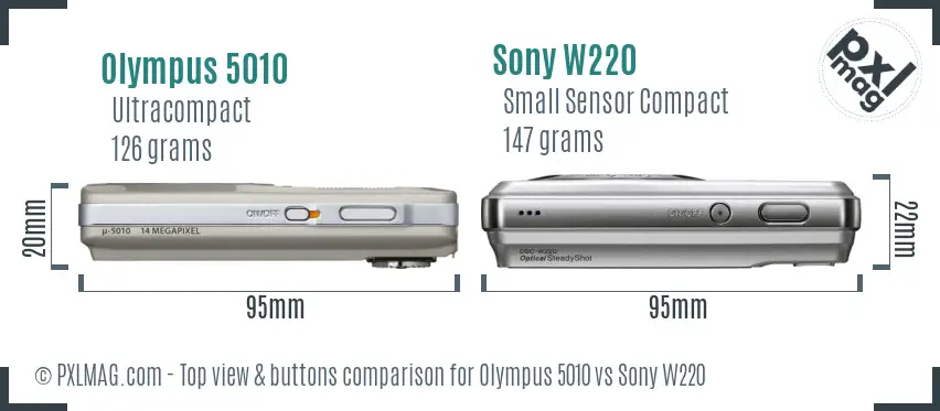 Olympus 5010 vs Sony W220 top view buttons comparison