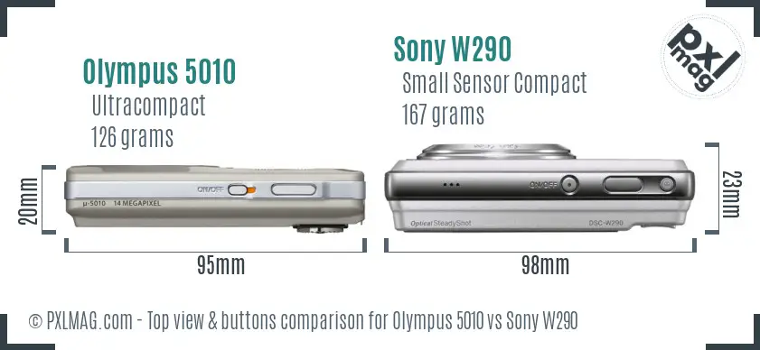 Olympus 5010 vs Sony W290 top view buttons comparison