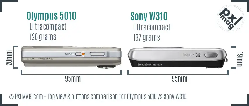 Olympus 5010 vs Sony W310 top view buttons comparison
