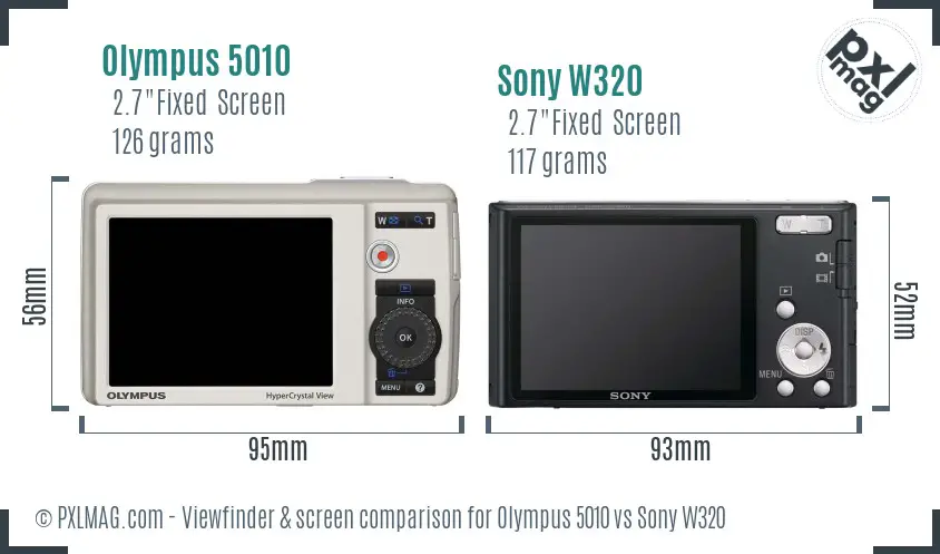 Olympus 5010 vs Sony W320 Screen and Viewfinder comparison