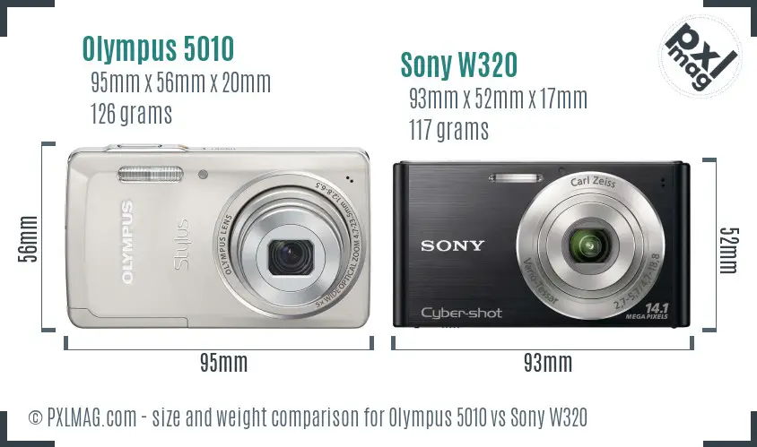 Olympus 5010 vs Sony W320 size comparison
