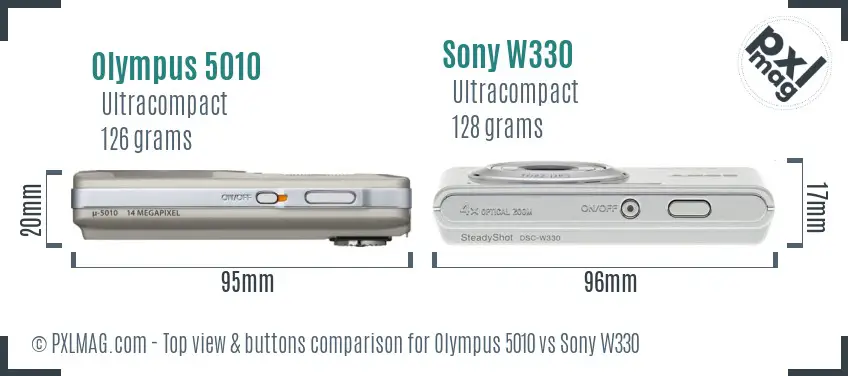 Olympus 5010 vs Sony W330 top view buttons comparison