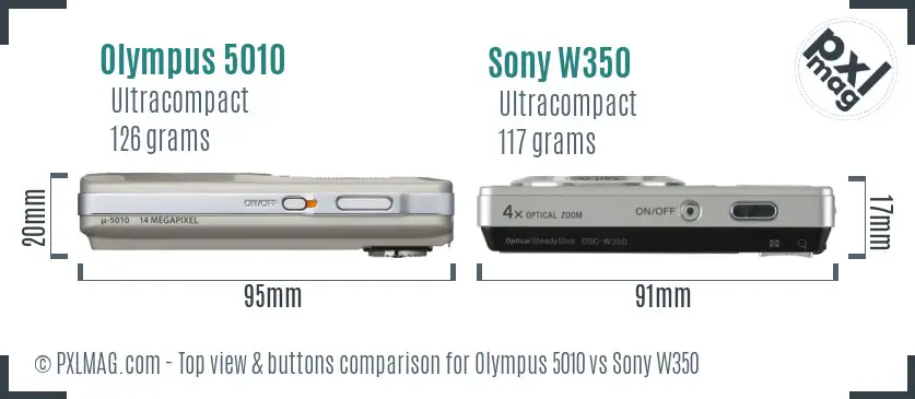 Olympus 5010 vs Sony W350 top view buttons comparison