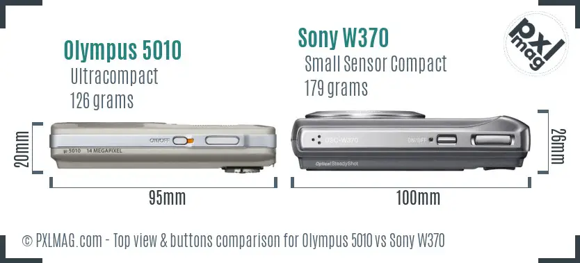 Olympus 5010 vs Sony W370 top view buttons comparison
