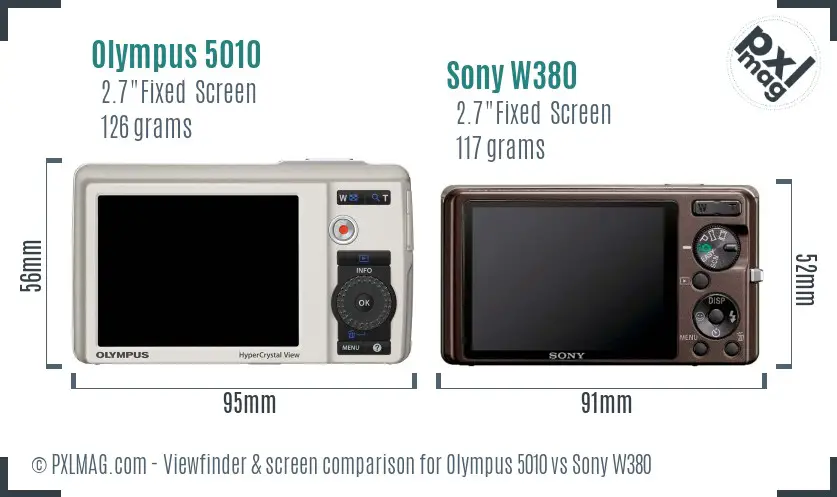 Olympus 5010 vs Sony W380 Screen and Viewfinder comparison