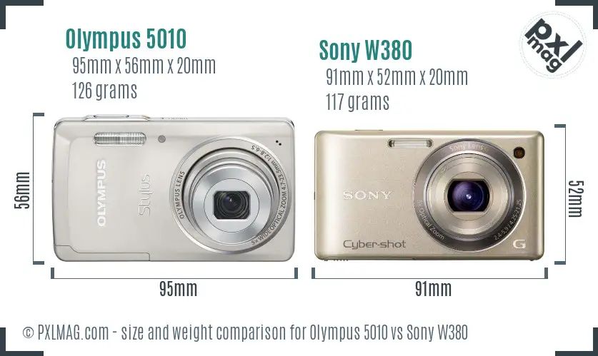 Olympus 5010 vs Sony W380 size comparison