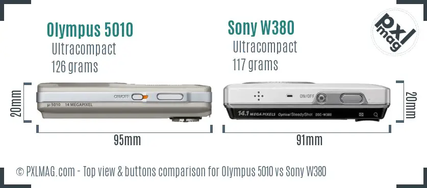 Olympus 5010 vs Sony W380 top view buttons comparison