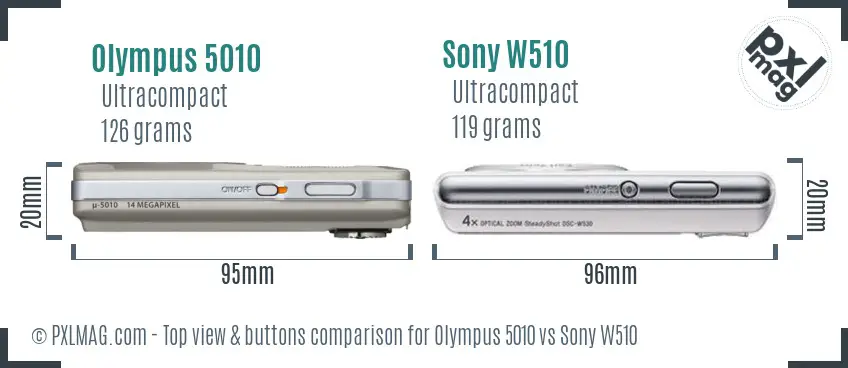 Olympus 5010 vs Sony W510 top view buttons comparison