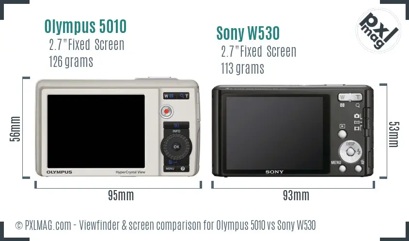 Olympus 5010 vs Sony W530 Screen and Viewfinder comparison