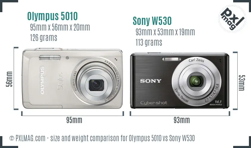Olympus 5010 vs Sony W530 size comparison