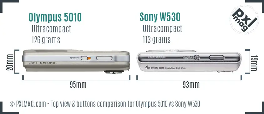Olympus 5010 vs Sony W530 top view buttons comparison