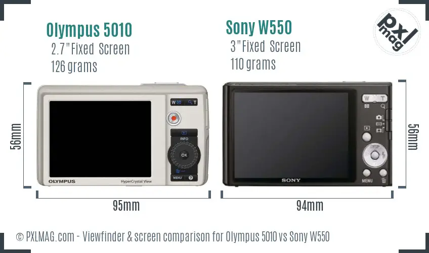 Olympus 5010 vs Sony W550 Screen and Viewfinder comparison