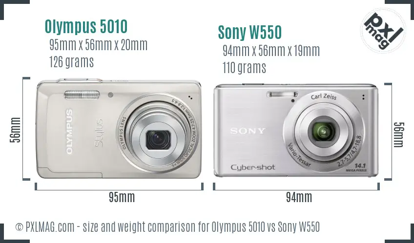 Olympus 5010 vs Sony W550 size comparison