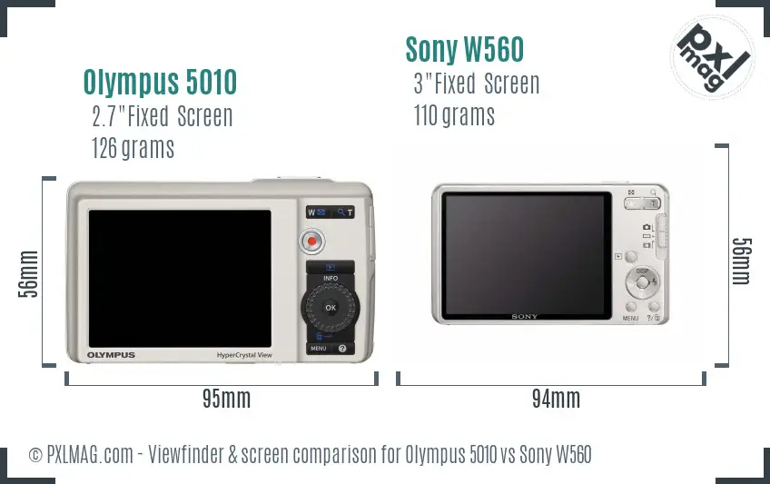 Olympus 5010 vs Sony W560 Screen and Viewfinder comparison