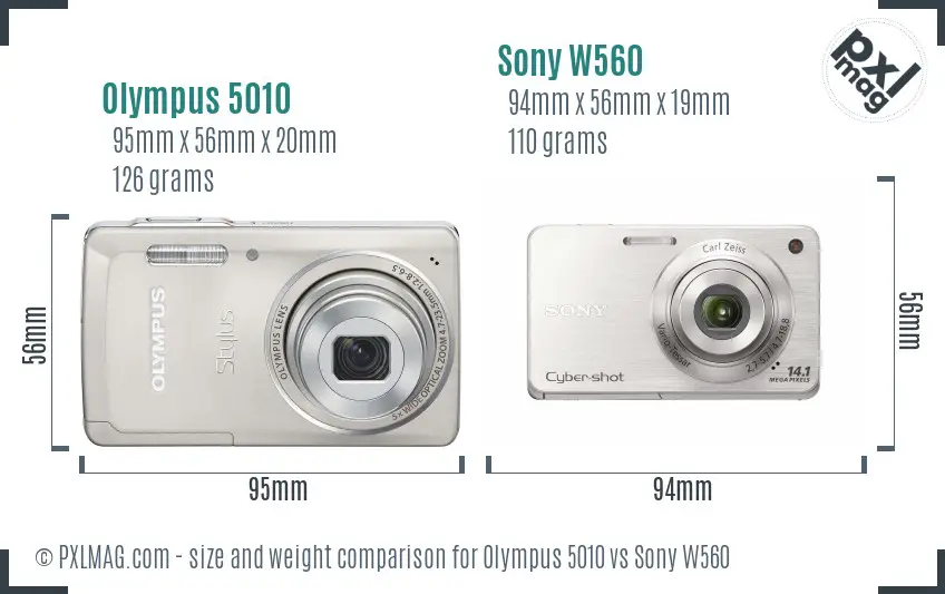 Olympus 5010 vs Sony W560 size comparison