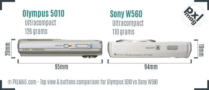 Olympus 5010 vs Sony W560 top view buttons comparison