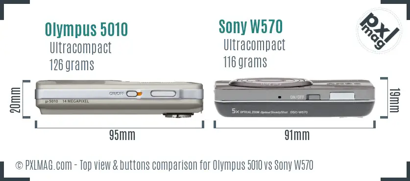 Olympus 5010 vs Sony W570 top view buttons comparison