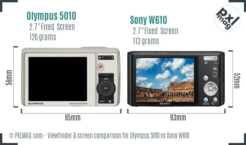 Olympus 5010 vs Sony W610 Screen and Viewfinder comparison