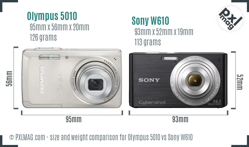 Olympus 5010 vs Sony W610 size comparison