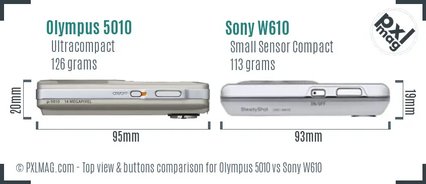 Olympus 5010 vs Sony W610 top view buttons comparison