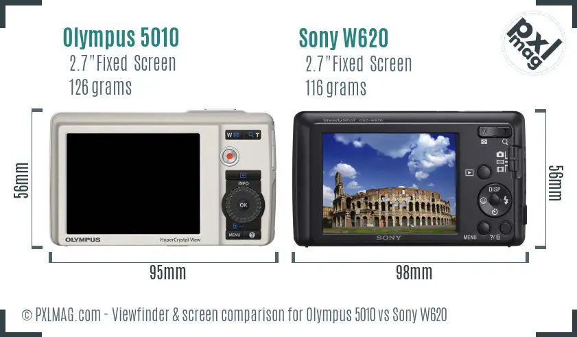 Olympus 5010 vs Sony W620 Screen and Viewfinder comparison