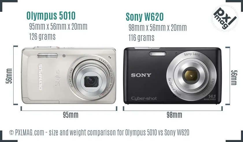 Olympus 5010 vs Sony W620 size comparison