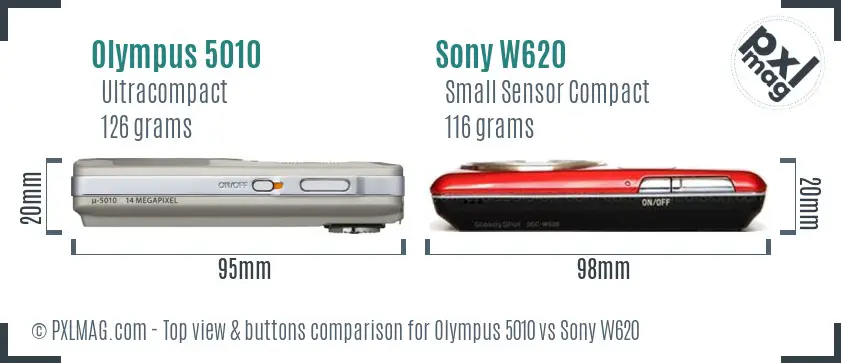 Olympus 5010 vs Sony W620 top view buttons comparison