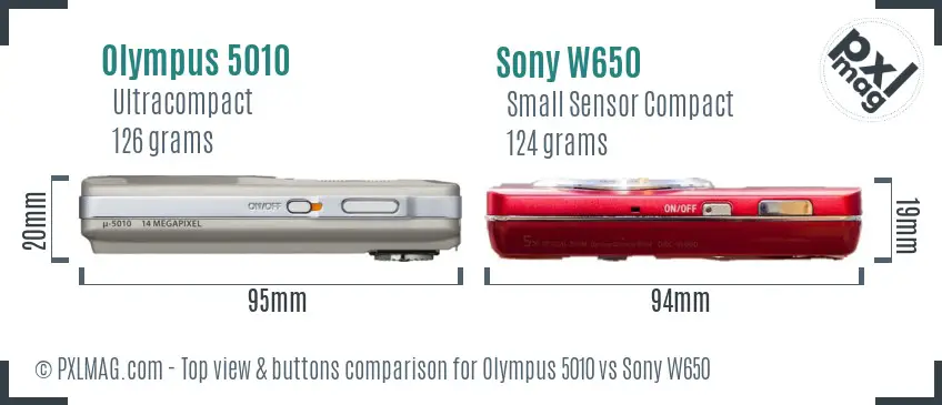 Olympus 5010 vs Sony W650 top view buttons comparison