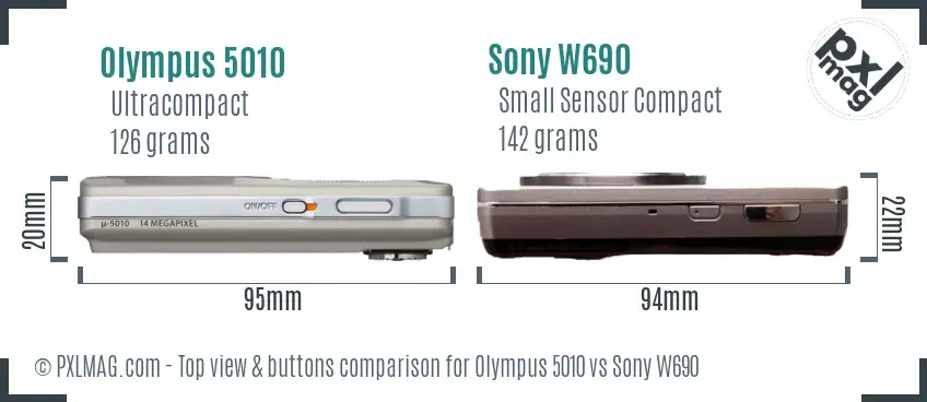 Olympus 5010 vs Sony W690 top view buttons comparison