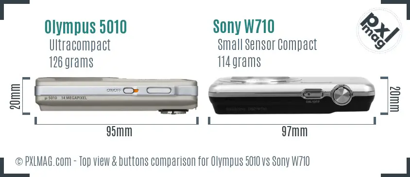Olympus 5010 vs Sony W710 top view buttons comparison