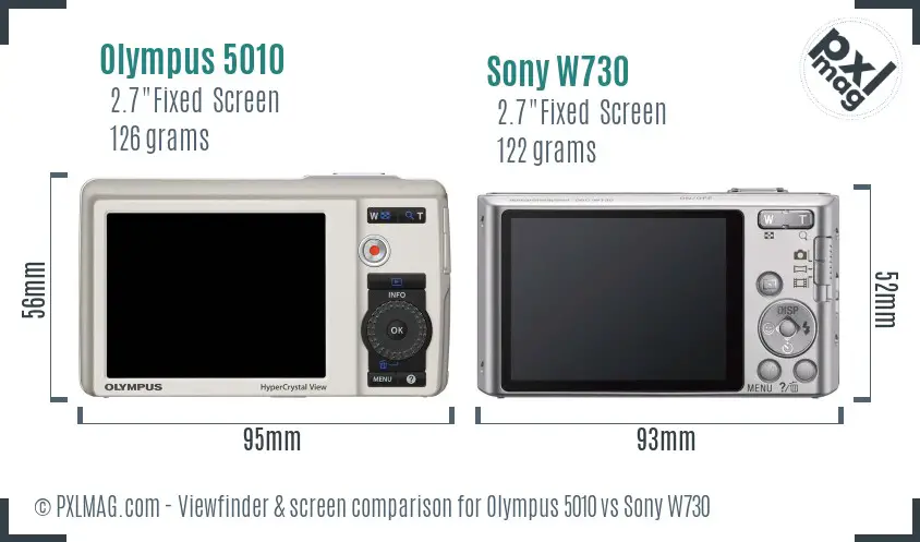 Olympus 5010 vs Sony W730 Screen and Viewfinder comparison