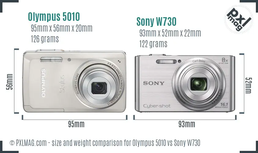 Olympus 5010 vs Sony W730 size comparison