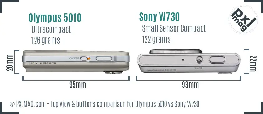 Olympus 5010 vs Sony W730 top view buttons comparison
