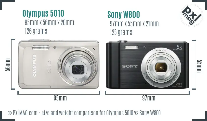 Olympus 5010 vs Sony W800 size comparison