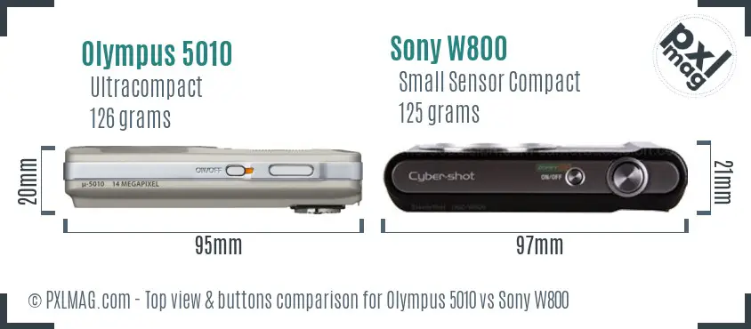 Olympus 5010 vs Sony W800 top view buttons comparison
